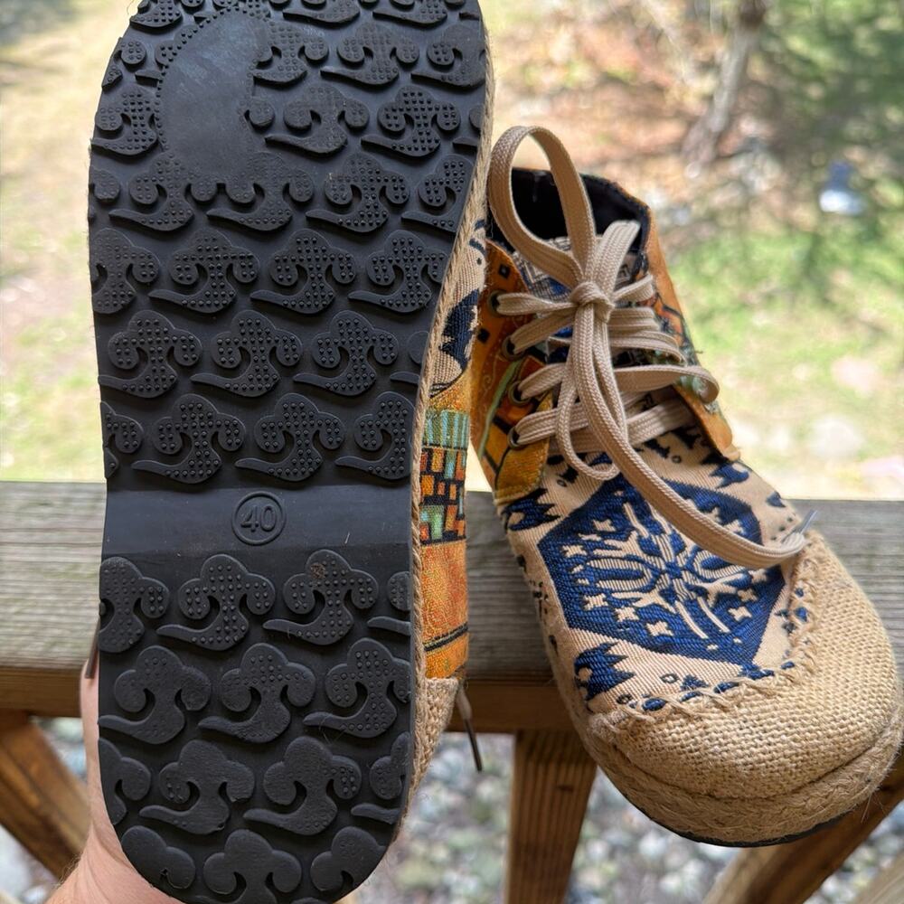 Super Cool Natural Fiber Canvas Wide toe Size 40 Patchwork Shoes - Picture 3 of 3